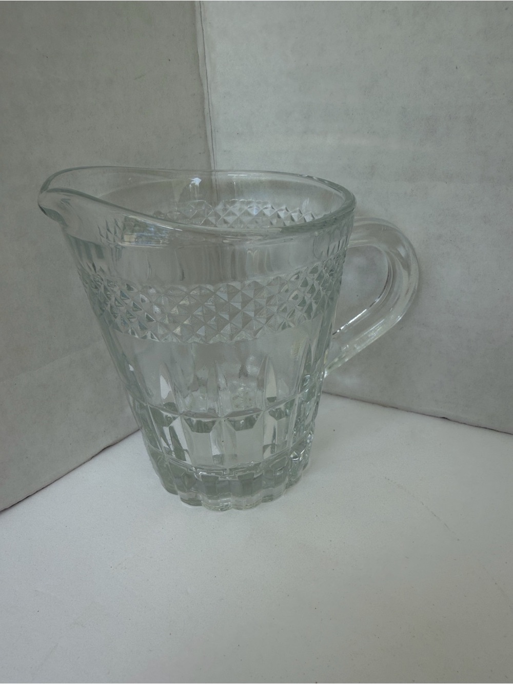 Clear Pressed Glass creamer with Handle